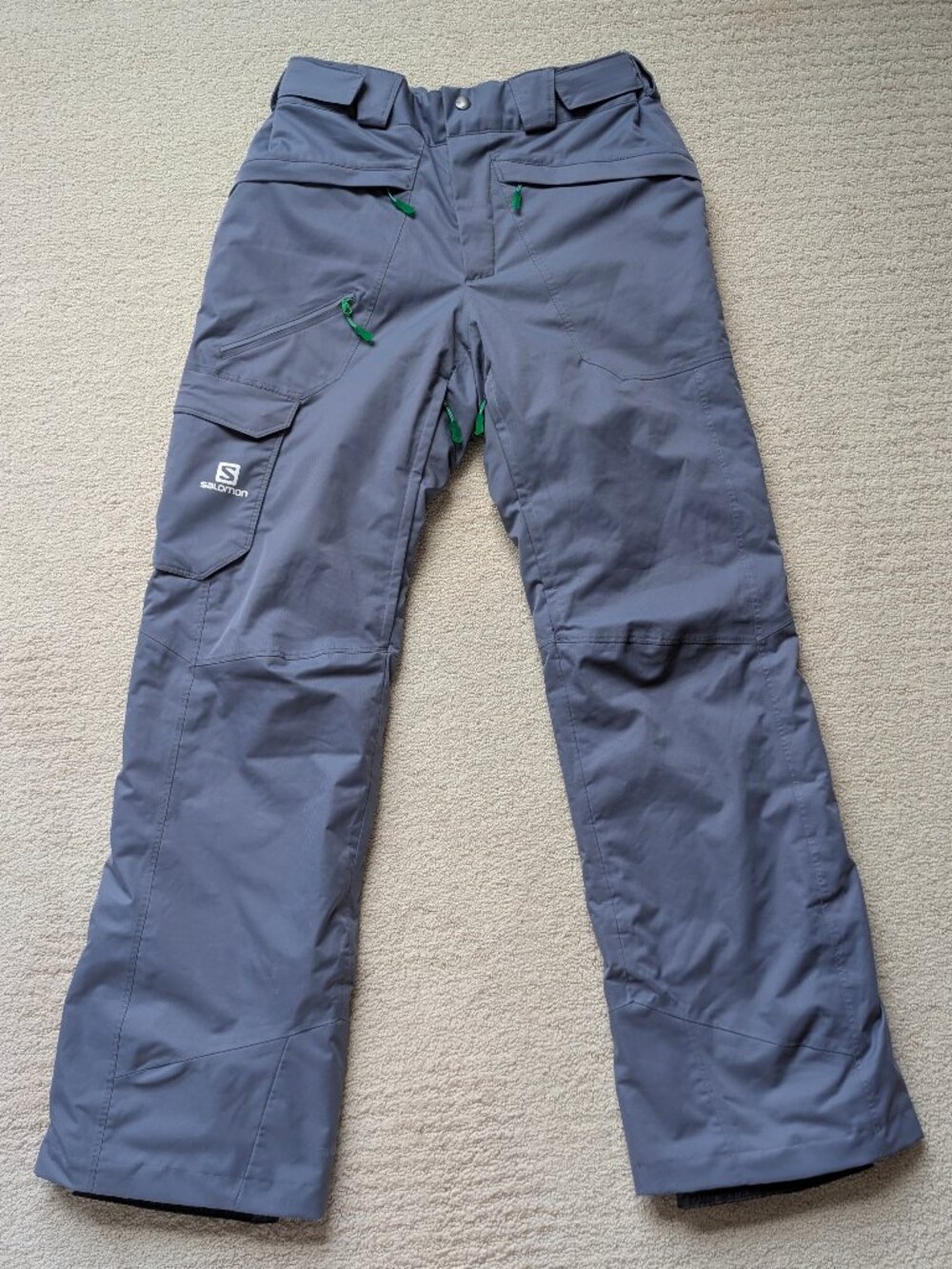 Salomon Waterproof Women's Medium Fantasy Ski Snowboard Pants Gray Blue Pockets